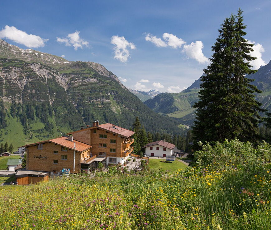 Blick auf das Hotel Burgwald im Sommer
